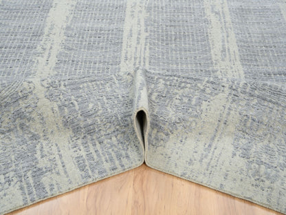 Grey 10'2" x 10'0" Modern / Contemporary Handloom Wool/Silk Rug - Sku: O063824