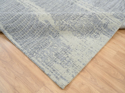 Grey 10'2" x 10'0" Modern / Contemporary Handloom Wool/Silk Rug - Sku: O063824