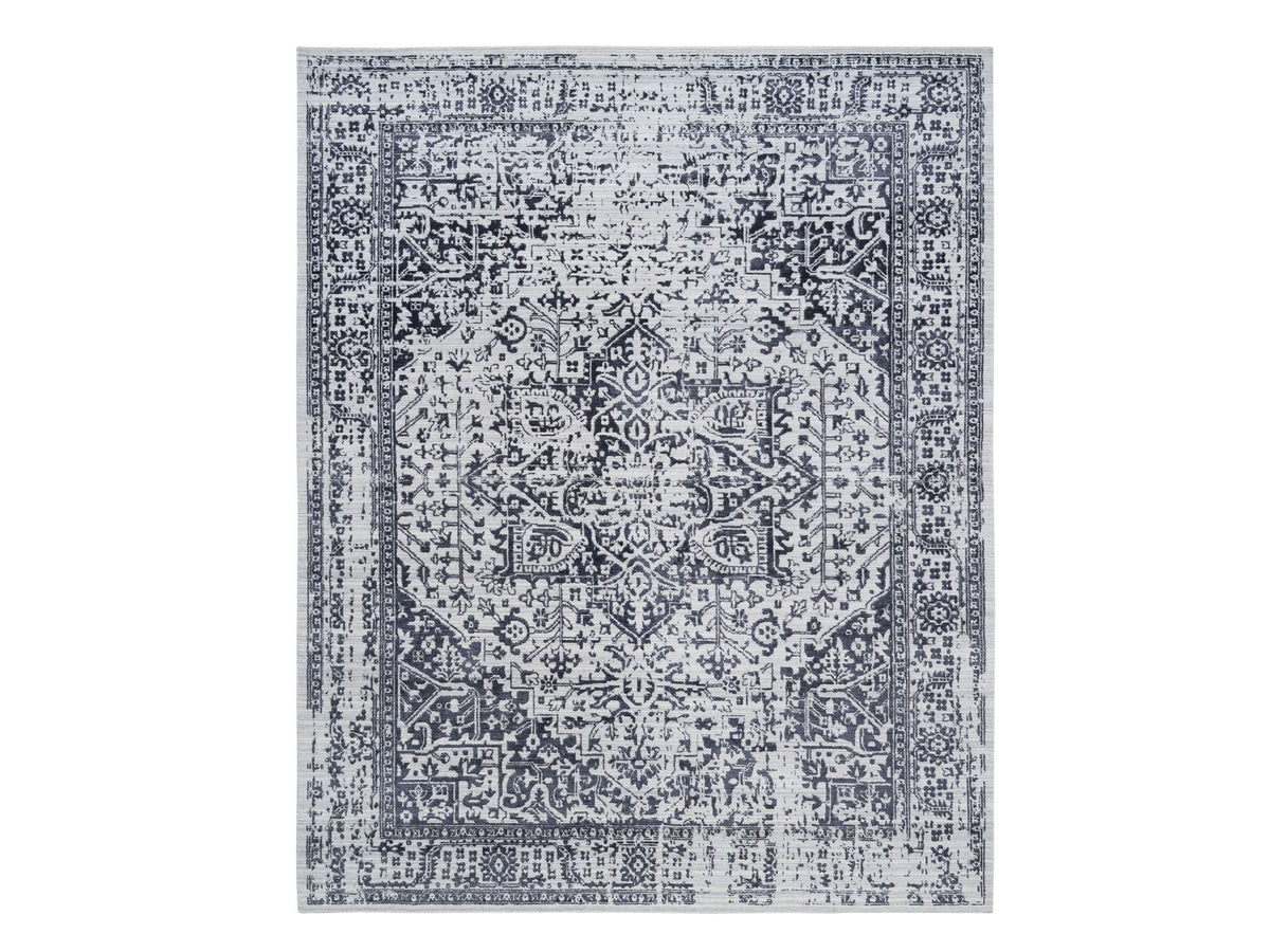 Heriz Heriz hand-knotted wool/silk rug in Black & Ivory, 8'10" x 11'10" — SKU O063827