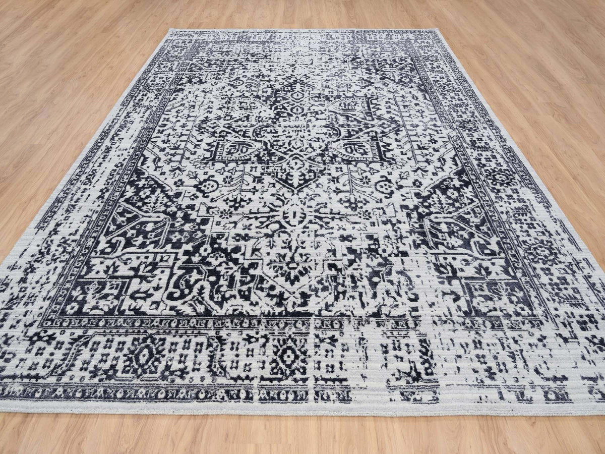 Heriz Heriz hand-knotted wool/silk rug in Black & Ivory, 8'10" x 11'10" — SKU O063827 (view 2)
