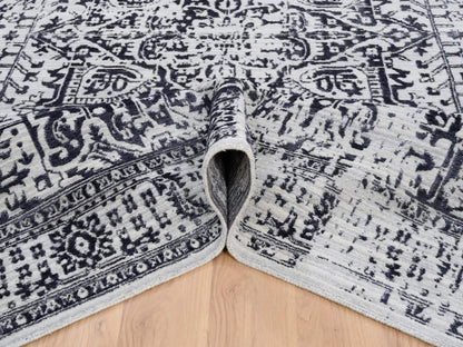 Heriz Heriz hand-knotted wool/silk rug in Black & Ivory, 8'10" x 11'10" — SKU O063827 (view 5)