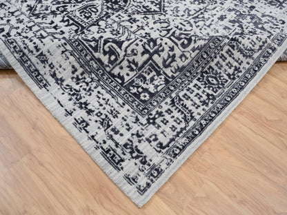 Heriz Heriz hand-knotted wool/silk rug in Black & Ivory, 8'10" x 11'10" — SKU O063827 (view 6)