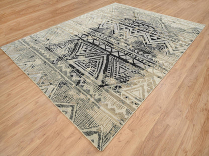 Black 9'1" x 12'0" Modern and Contemporary Hand knotted Wool Rug - Sku: O063875