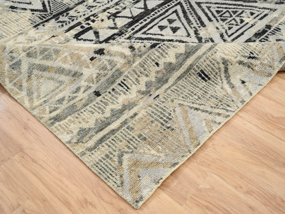 Black 9'1" x 12'0" Modern and Contemporary Hand knotted Wool Rug - Sku: O063875