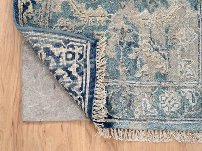 Heriz Transitional hand-knotted wool/silk rug in Blue & Navy Blue, 2' x 3'1" — SKU O063888 (view 3)