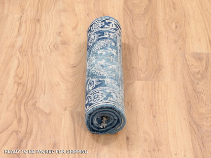 Heriz Transitional hand-knotted wool/silk rug in Blue & Navy Blue, 2' x 3'1" — SKU O063888 (view 6)
