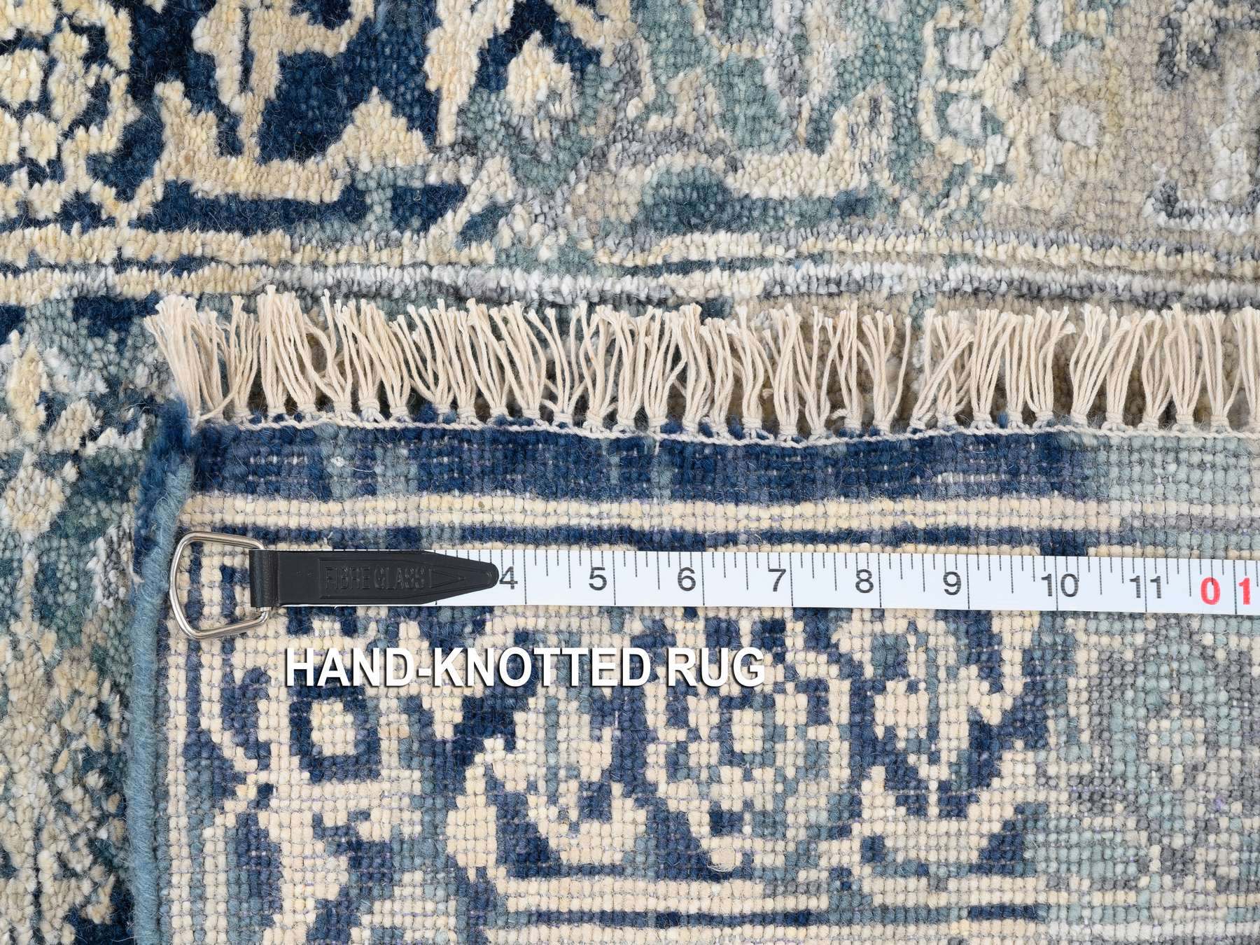 Heriz Transitional hand-knotted wool/silk rug in Blue & Navy Blue, 2' x 3'1" — SKU O063888 (view 8)