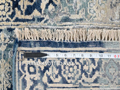 Heriz Transitional hand-knotted wool/silk rug in Blue & Navy Blue, 2' x 3'1" — SKU O063888 (view 8)