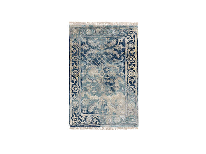 Blue 2'0" x 3'1" Transitional Hand knotted Wool/Silk Rug - Sku: O063890