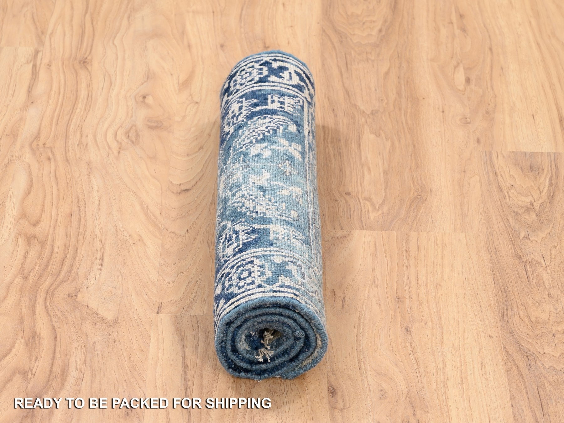 Heriz Transitional hand-knotted wool/silk rug in Blue & Navy Blue, 2' x 3'1" — SKU O063890 (view 6)