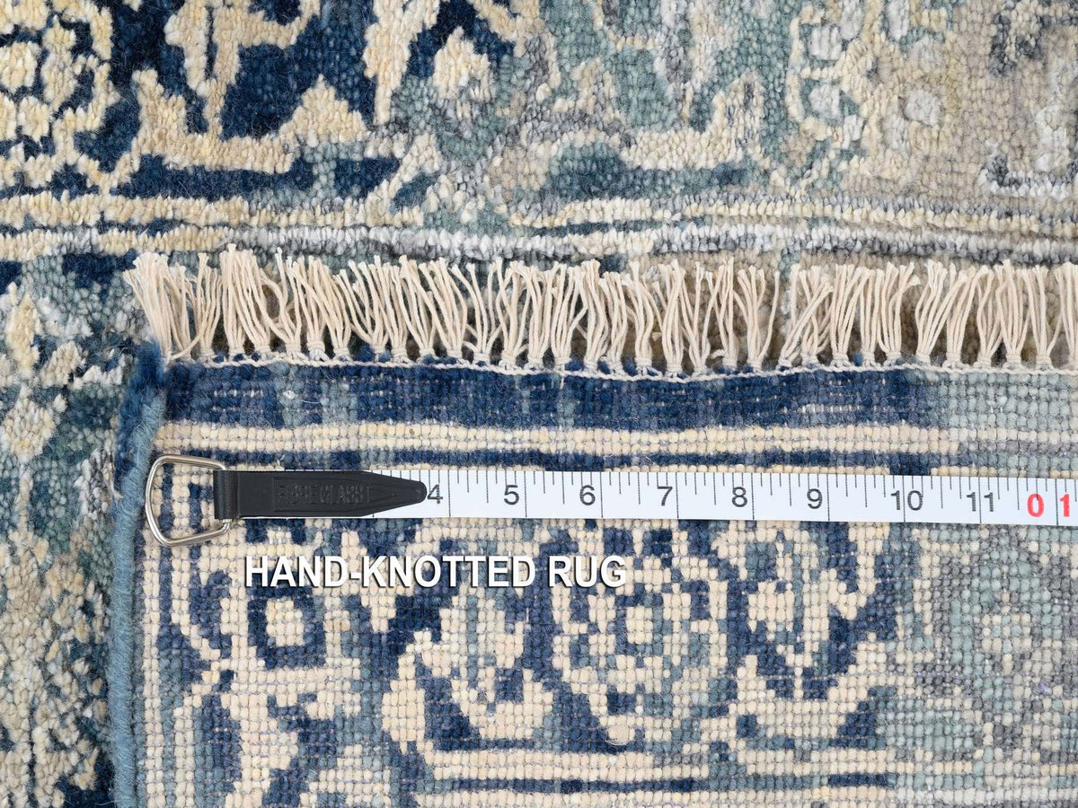 Heriz Transitional hand-knotted wool/silk rug in Blue & Navy Blue, 2' x 3'1" — SKU O063890 (view 8)