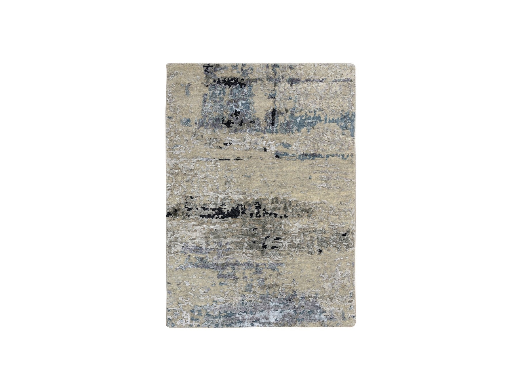 Modern / Contemporary hand-knotted wool/silk rug in Beige, 2' x 2'10" — SKU O063891