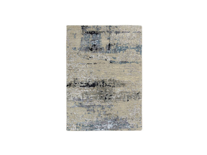 Modern / Contemporary hand-knotted wool/silk rug in Beige, 2' x 2'10" — SKU O063891