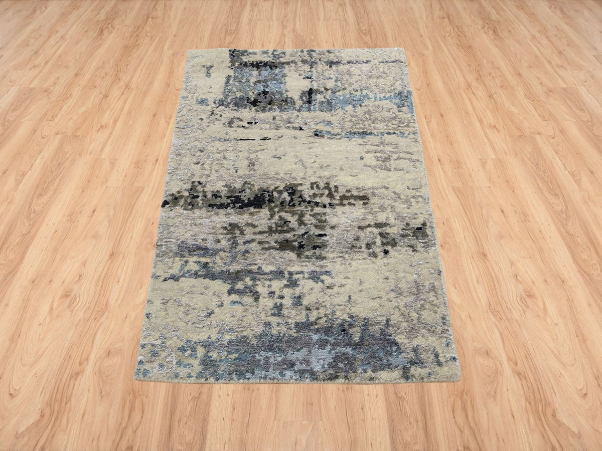Modern / Contemporary hand-knotted wool/silk rug in Beige, 2' x 2'10" — SKU O063891 (view 2)