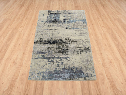 Modern / Contemporary hand-knotted wool/silk rug in Beige, 2' x 2'10" — SKU O063891 (view 2)