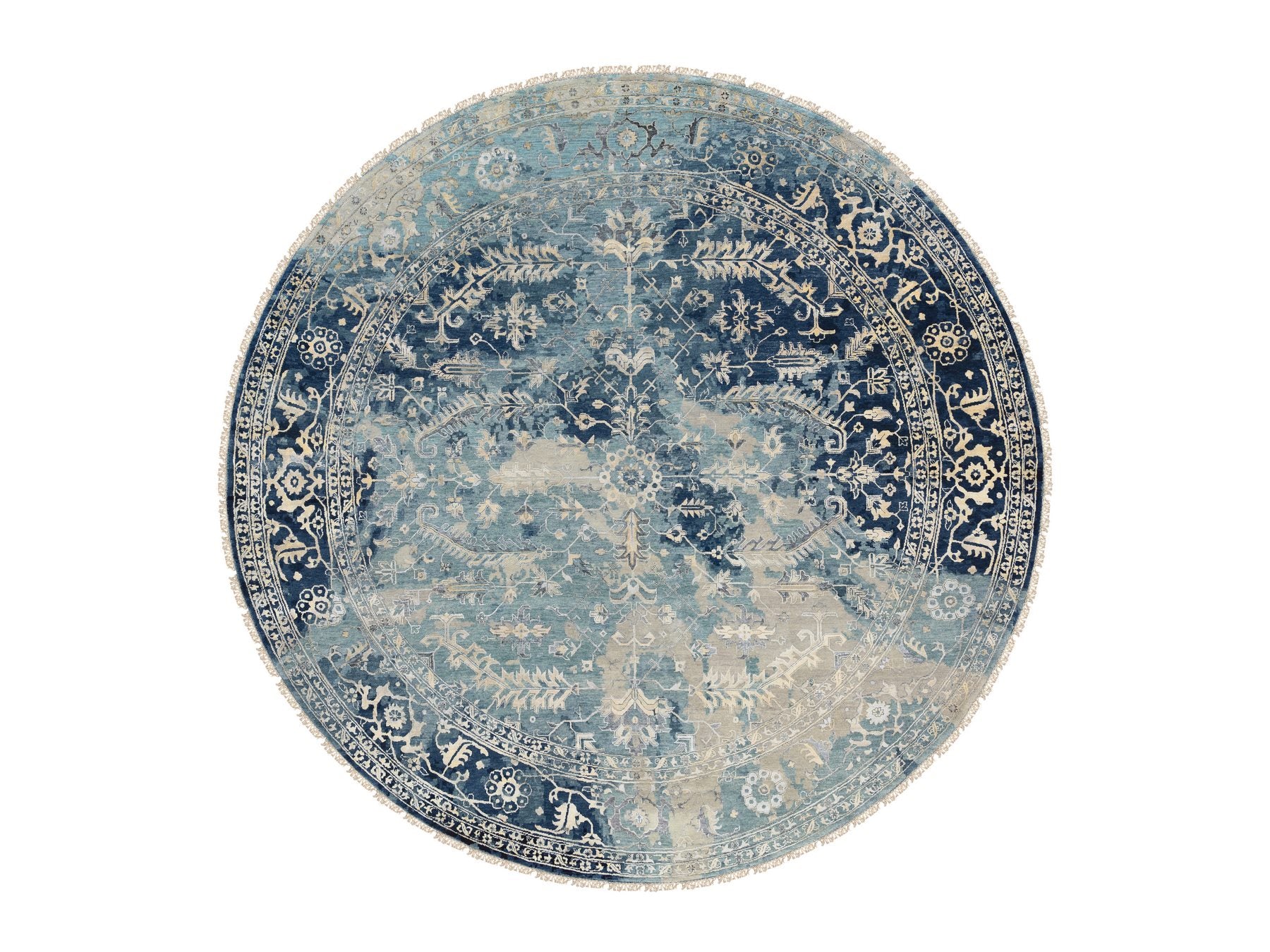 Heriz Transitional hand-knotted wool/silk rug in Blue & Navy Blue, 11'10" x 11'10" — SKU O063893