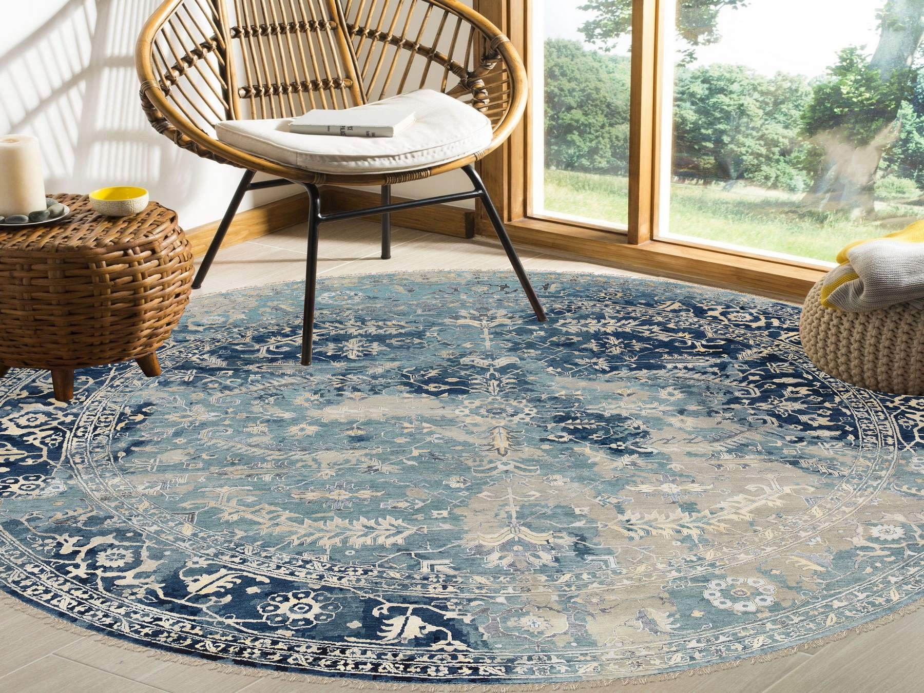Heriz Transitional hand-knotted wool/silk rug in Blue & Navy Blue, 11'10" x 11'10" — SKU O063893 (view 2)