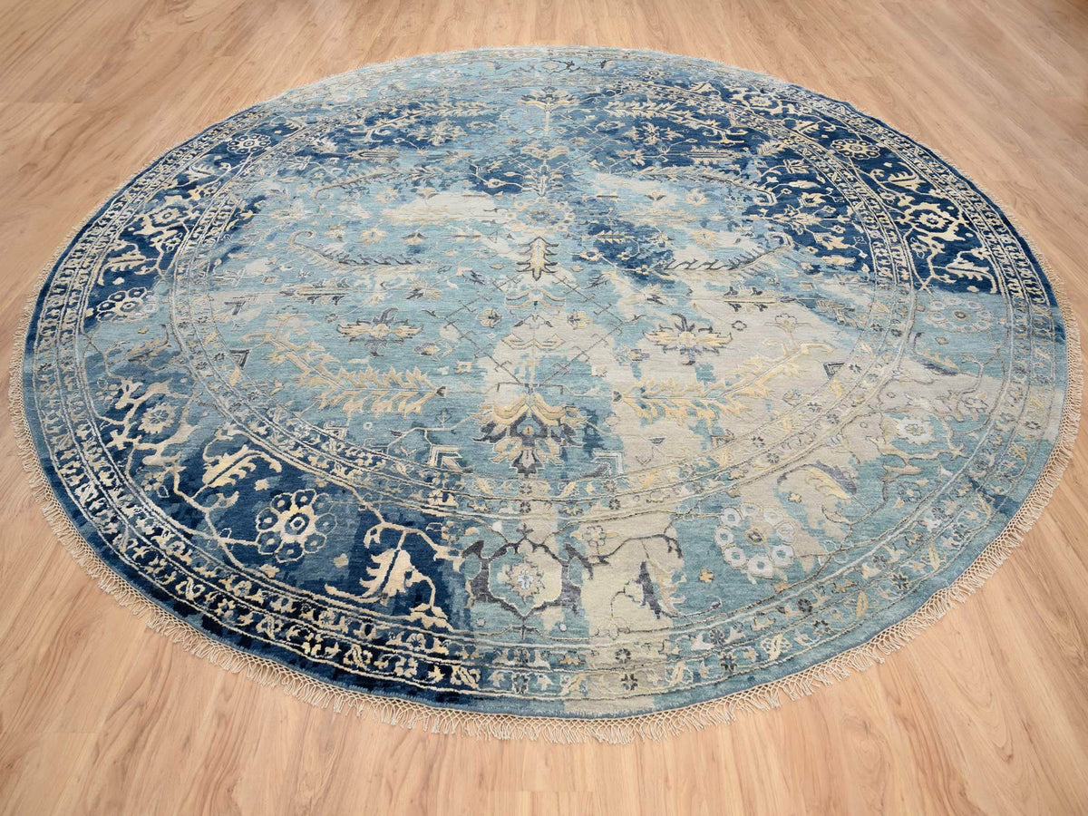 Heriz Transitional hand-knotted wool/silk rug in Blue & Navy Blue, 11'10" x 11'10" — SKU O063893 (view 3)