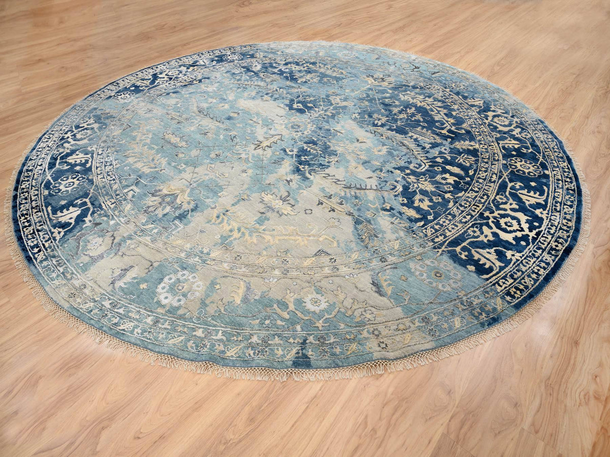 Heriz Transitional hand-knotted wool/silk rug in Blue & Navy Blue, 11'10" x 11'10" — SKU O063893 (view 4)