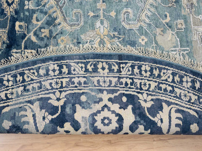 Blue 11'10" x 11'10" Transitional Hand knotted Wool/Silk Rug - Sku: O063893