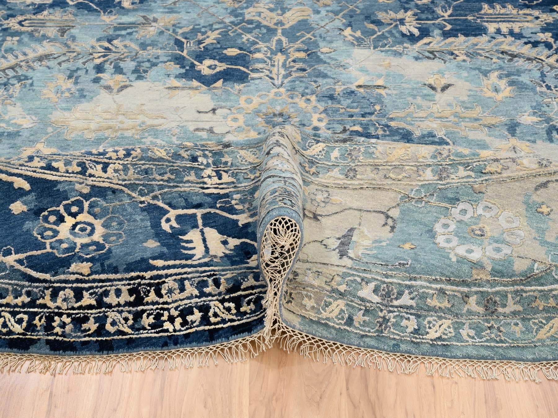 Heriz Transitional hand-knotted wool/silk rug in Blue & Navy Blue, 11'10" x 11'10" — SKU O063893 (view 6)