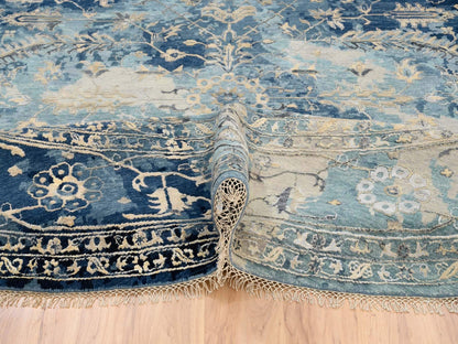 Heriz Transitional hand-knotted wool/silk rug in Blue & Navy Blue, 11'10" x 11'10" — SKU O063893 (view 6)