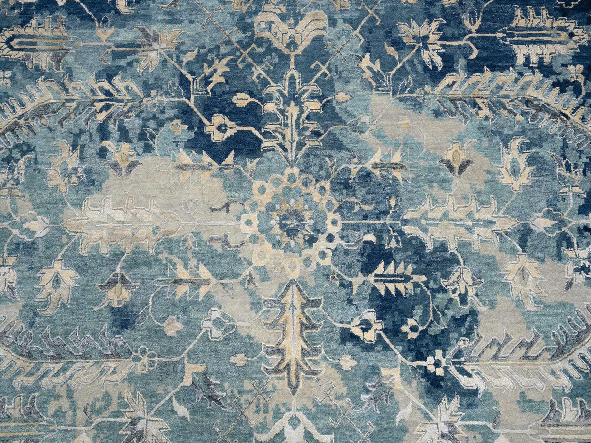 Heriz Transitional hand-knotted wool/silk rug in Blue & Navy Blue, 11'10" x 11'10" — SKU O063893 (view 9)