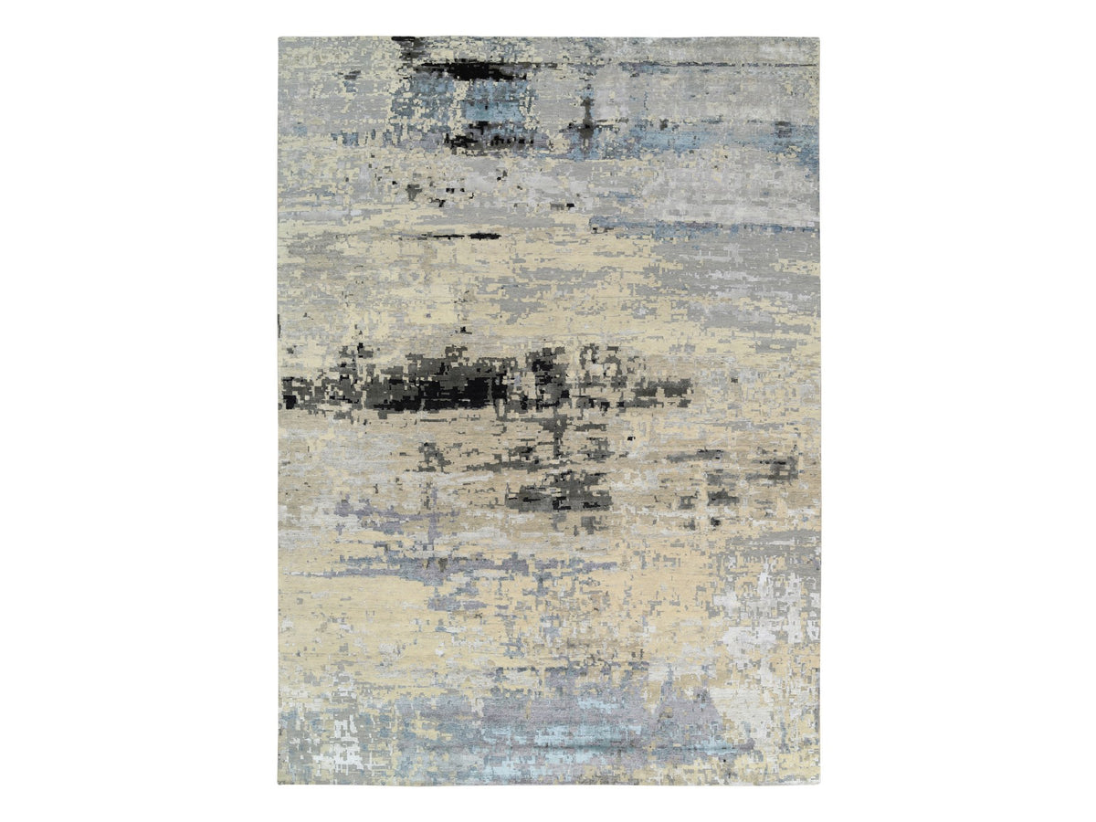 Modern / Contemporary hand-knotted wool/silk rug in Beige, 12' x 17'9" — SKU O063895