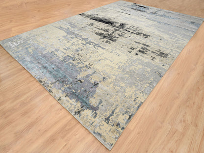 Beige 12'0" x 17'9" Modern and Contemporary Hand knotted Wool/Silk Rug - Sku: O063895