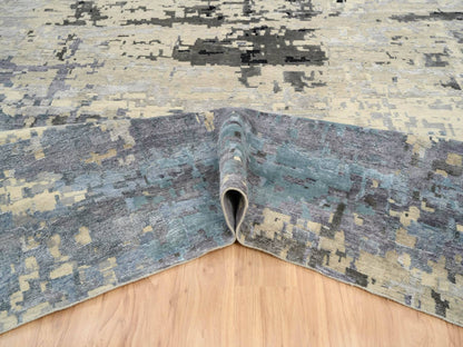 Modern / Contemporary hand-knotted wool/silk rug in Beige, 12' x 17'9" — SKU O063895 (view 5)
