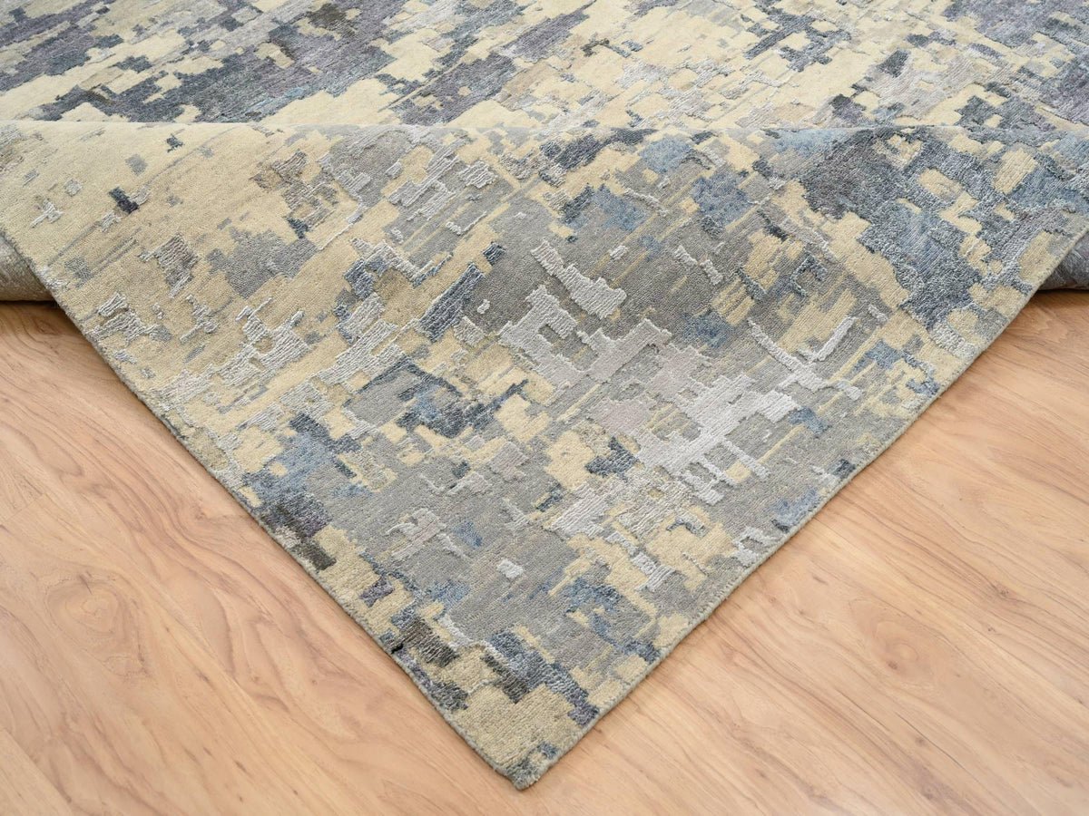 Modern / Contemporary hand-knotted wool/silk rug in Beige, 12' x 17'9" — SKU O063895 (view 6)
