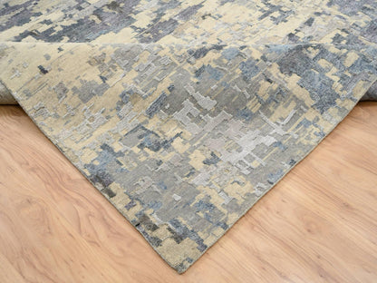 Modern / Contemporary hand-knotted wool/silk rug in Beige, 12' x 17'9" — SKU O063895 (view 6)