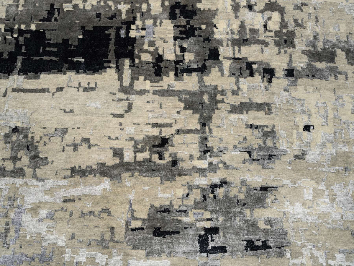 Modern / Contemporary hand-knotted wool/silk rug in Beige, 12' x 17'9" — SKU O063895 (view 8)