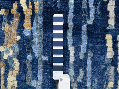 Modern / Contemporary hand-knotted wool/silk runner in Blue, 2'8" x 9'9" — SKU O063910 (view 4)