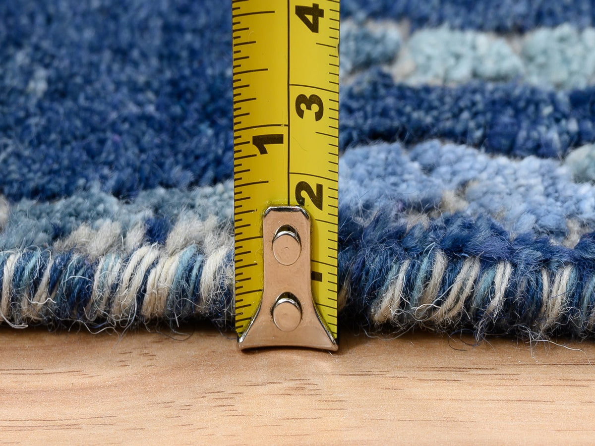 Modern / Contemporary hand-knotted wool/silk runner in Blue, 2'8" x 9'9" — SKU O063910 (view 7)