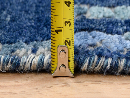 Modern / Contemporary hand-knotted wool/silk runner in Blue, 2'8" x 9'9" — SKU O063910 (view 7)