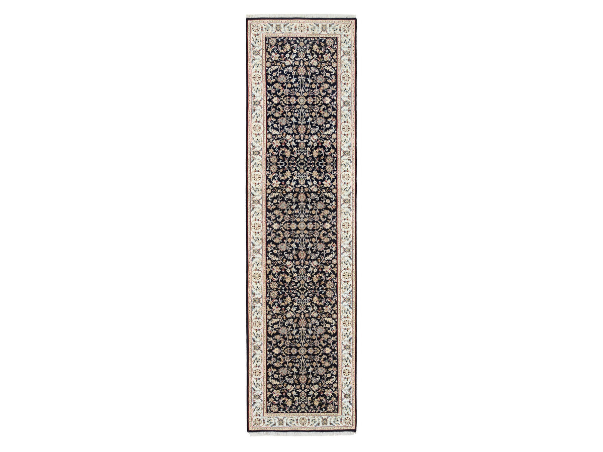 Nain Fine Oriental hand-knotted wool runner in Blue & Ivory, 2'8" x 10' — SKU O063986