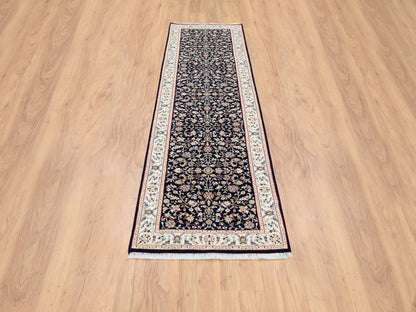 Nain Fine Oriental hand-knotted wool runner in Blue & Ivory, 2'8" x 10' — SKU O063986 (view 2)