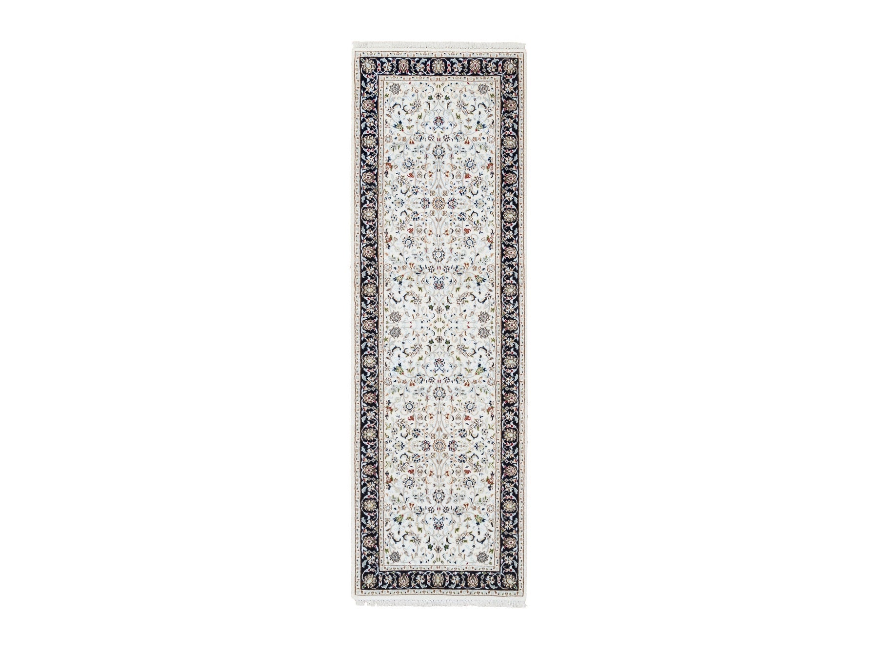 Nain Fine Oriental hand-knotted wool runner in Ivory & Navy Blue, 2'7" x 8'3" — SKU O063987