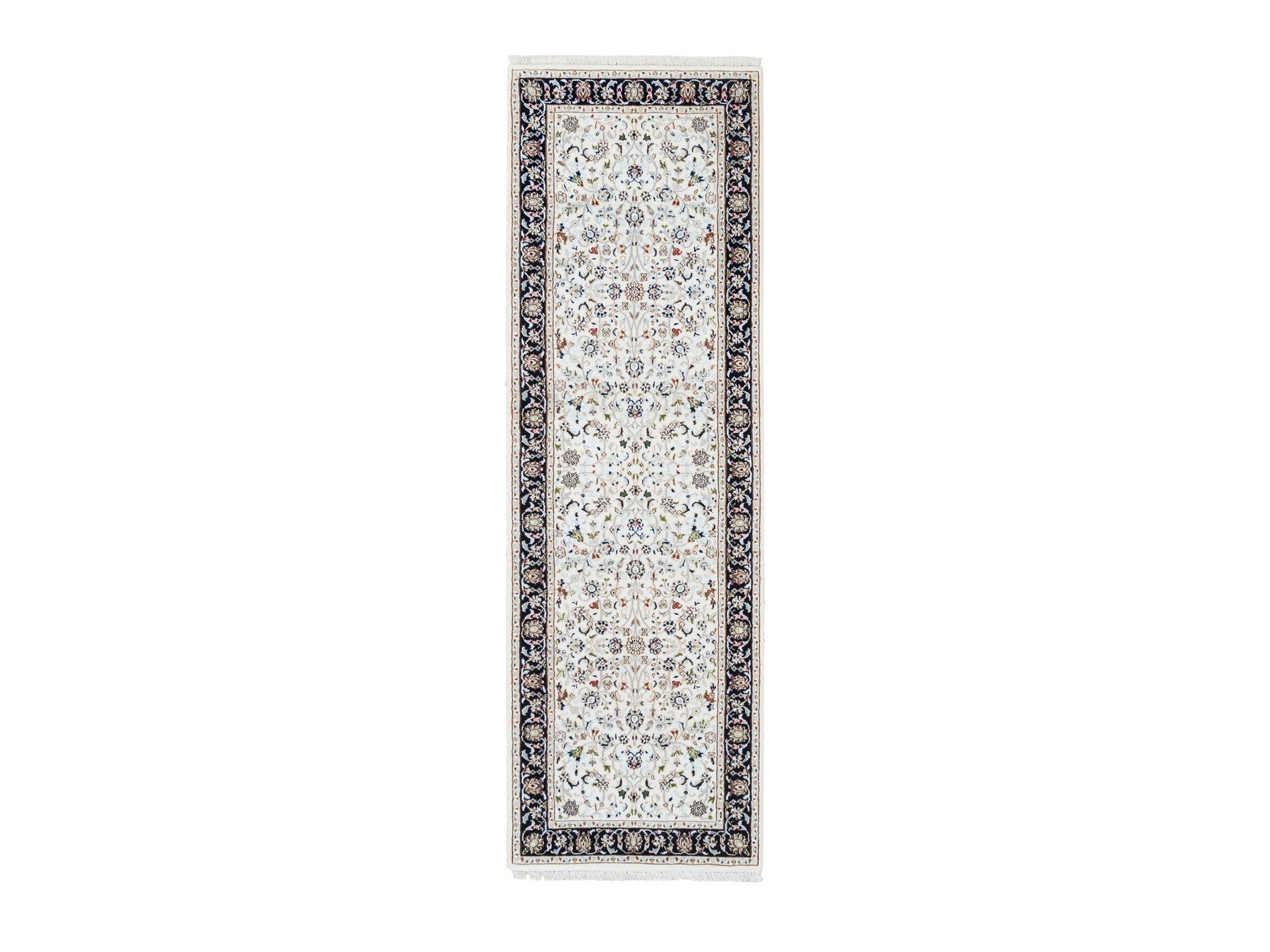 Nain Fine Oriental hand-knotted wool runner in Ivory & Navy Blue, 2'8" x 8'3" — SKU O063989