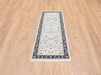 Nain Fine Oriental hand-knotted wool runner in Ivory & Navy Blue, 2'8" x 8'3" — SKU O063989 (view 2)