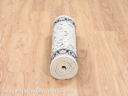 Nain Fine Oriental hand-knotted wool runner in Ivory & Navy Blue, 2'8" x 8'3" — SKU O063989 (view 6)