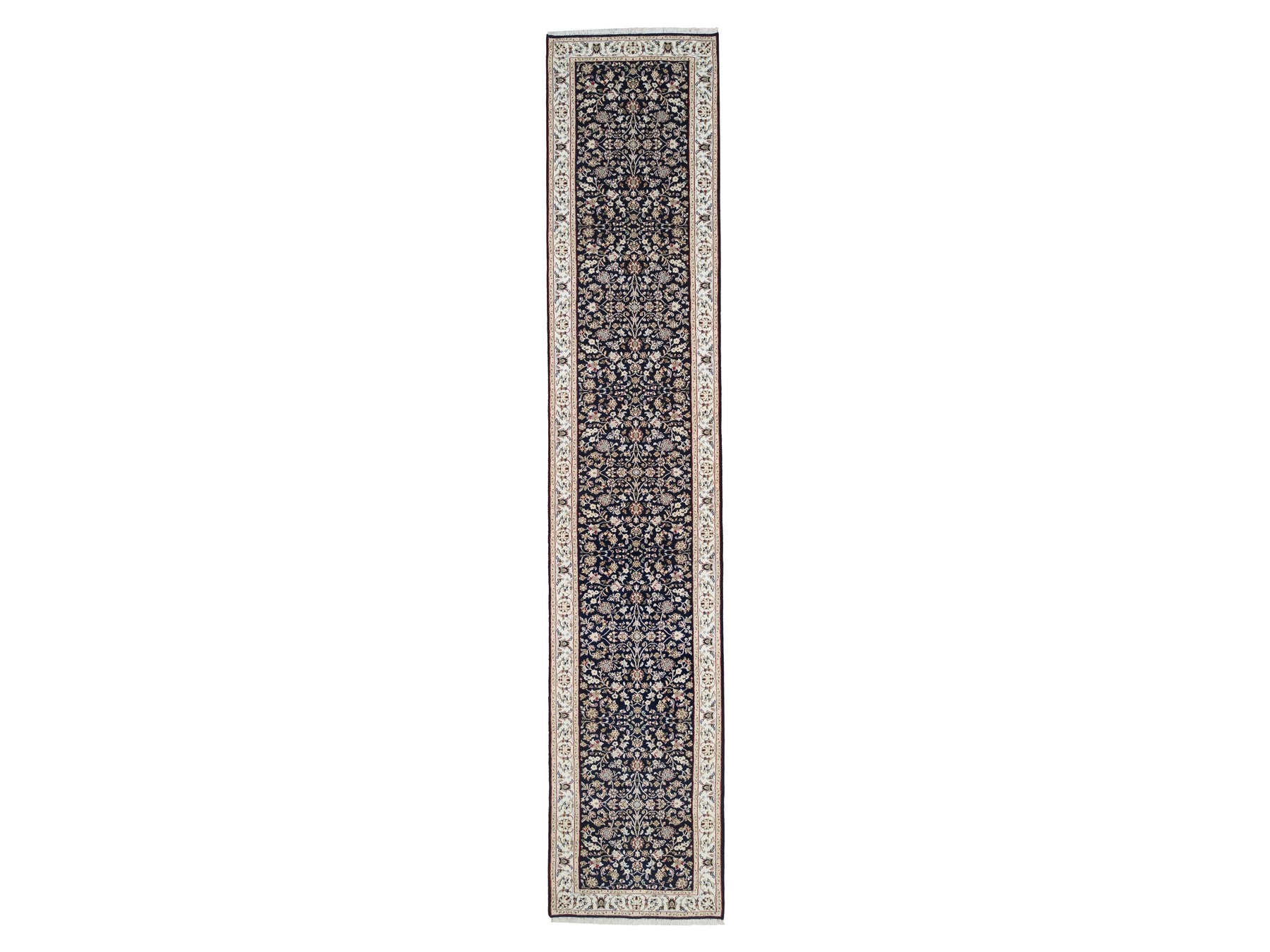 Nain Fine Oriental hand-knotted wool runner in Blue & Ivory, 2'9" x 14' — SKU O063999