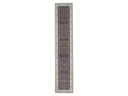 Nain Fine Oriental hand-knotted wool runner in Blue & Ivory, 2'9" x 14' — SKU O063999