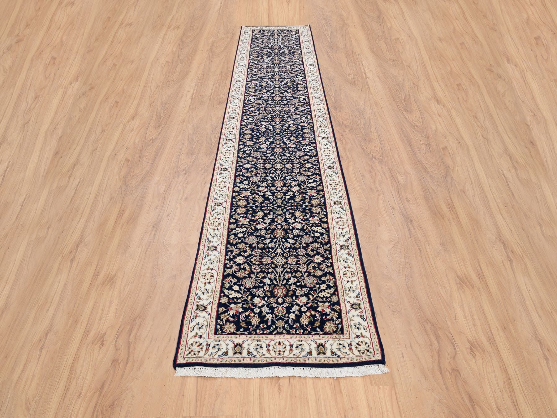 Nain Fine Oriental hand-knotted wool runner in Blue & Ivory, 2'9" x 14' — SKU O063999 (view 2)