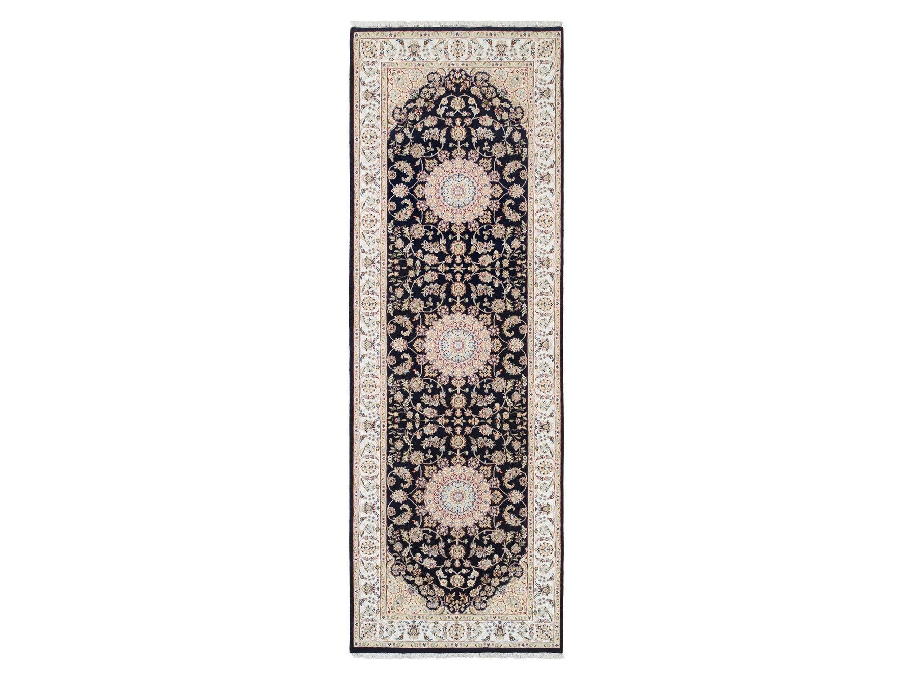 Nain Fine Oriental hand-knotted wool runner in Blue & Ivory, 4' x 12' — SKU O064000
