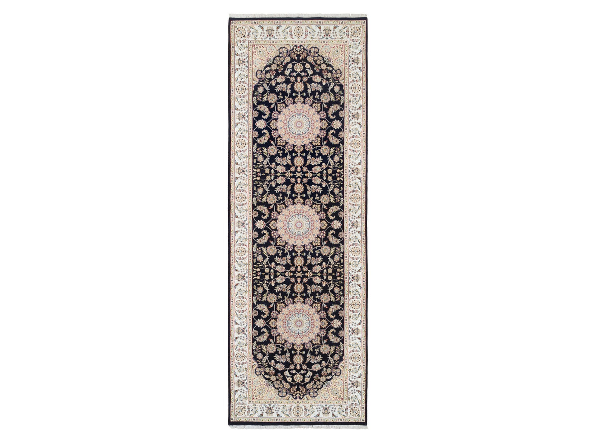 Nain Fine Oriental hand-knotted wool runner in Blue & Ivory, 4' x 12' — SKU O064000