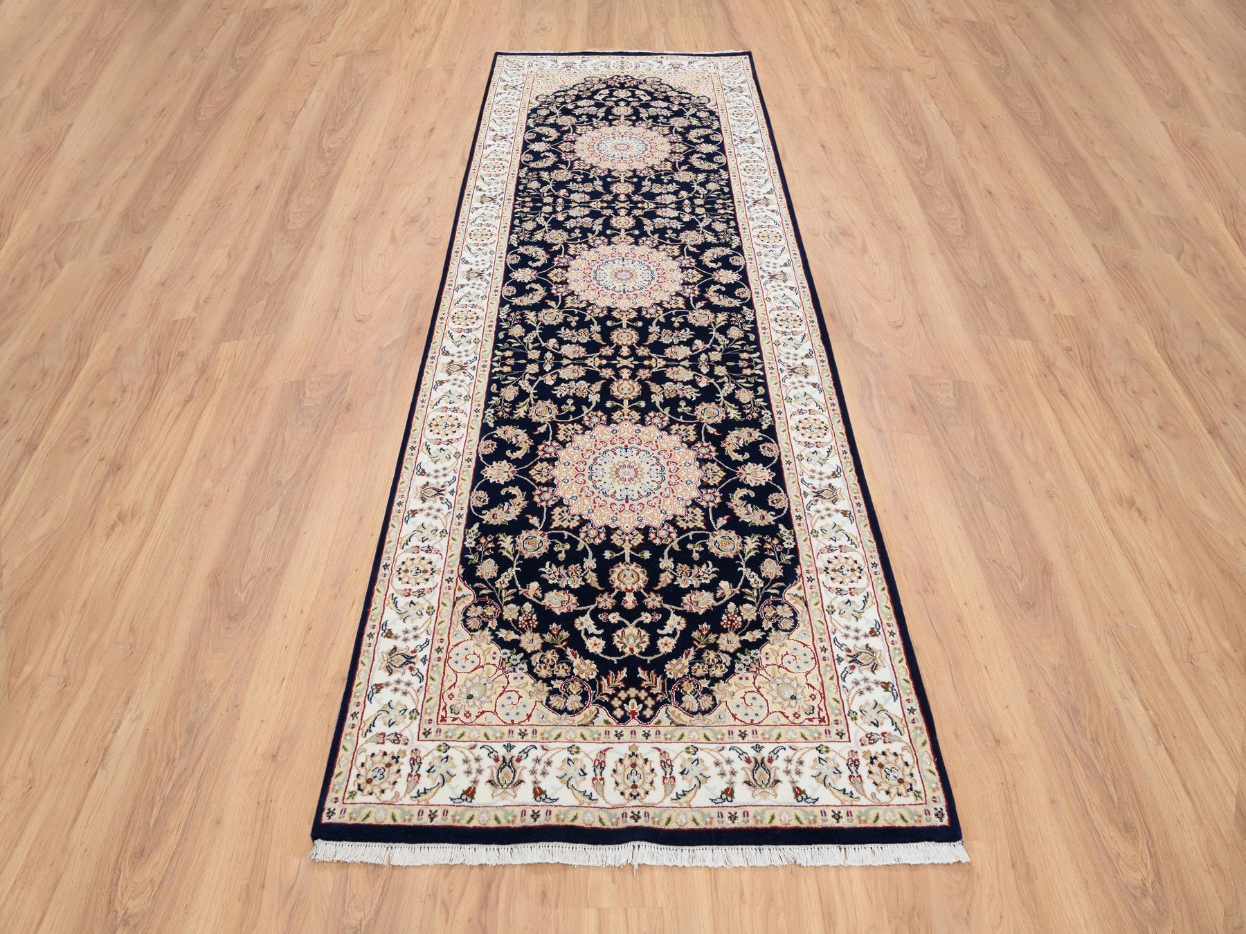 Nain Fine Oriental hand-knotted wool runner in Blue & Ivory, 4' x 12' — SKU O064000 (view 2)