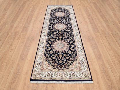 Nain Fine Oriental hand-knotted wool runner in Blue & Ivory, 4' x 12' — SKU O064000 (view 2)