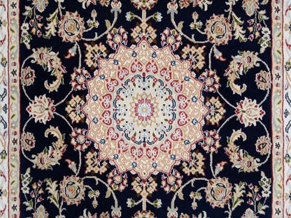 Nain Fine Oriental hand-knotted wool runner in Blue & Ivory, 4' x 12' — SKU O064000 (view 5)